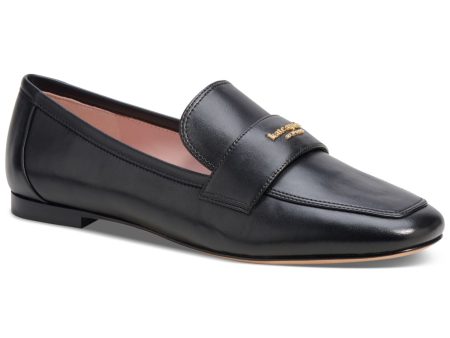 KATE SPADE NEW YORK Womens Black Gold Tone Logo Hardware Padded Leighton Round Toe Slip On Leather Dress Loafers Shoes B For Cheap