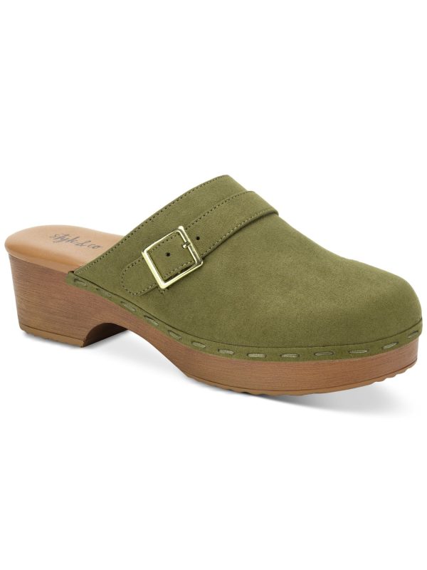 STYLE & COMPANY Womens Green Buckled Strap Accent Cushioned Dakotaa Round Toe Block Heel Slip On Clogs Shoes M Online Hot Sale