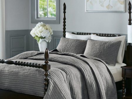 MADISON PARK Gray Solid Full \ Queen Quilt Set Online Hot Sale