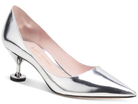 KATE SPADE NEW YORK Womens Silver Cushioned Garnish Pointed Toe Cone Heel Slip On Leather Dress Pumps Shoes B For Sale