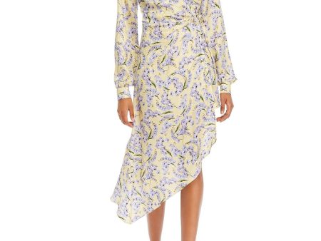 ART DEALER Womens Tie Floral Long Sleeve Surplice Neckline Midi Party Wrap Dress For Sale