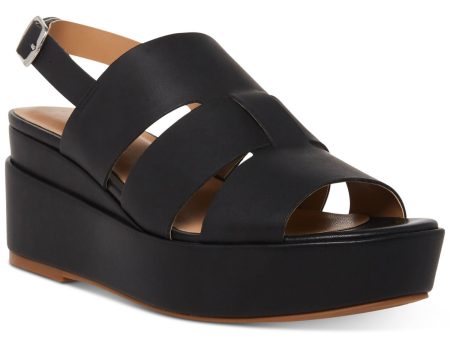 AQUA COLLEGE Womens Black 1  Platform Wide Straps Padded Nadi Round Toe Wedge Buckle Leather Slingback Sandal Online