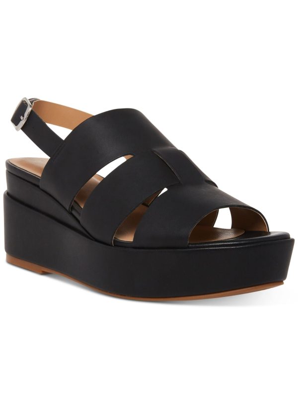 AQUA COLLEGE Womens Black 1  Platform Wide Straps Padded Nadi Round Toe Wedge Buckle Leather Slingback Sandal Online