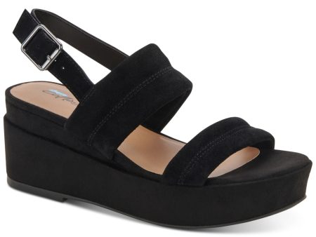 AQUA COLLEGE Womens Black 1  Platform Padded Nuria Round Toe Wedge Buckle Leather Slingback Sandal M Fashion