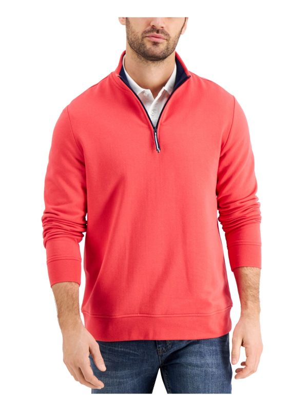 CLUBROOM Mens Coral Mock Neck Classic Fit Quarter-Zip Fleece Sweatshirt Online Hot Sale