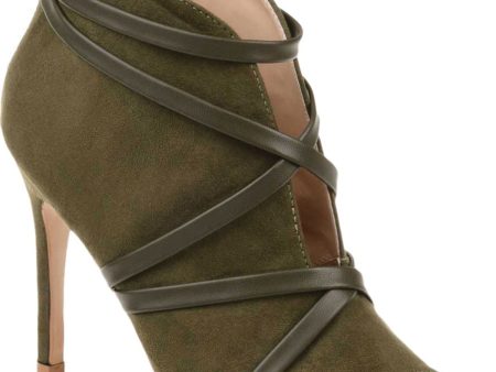 JOURNEE COLLECTION Womens Green V-Cut Vamp Strappy Padded Samara Peep Toe Stiletto Zip-Up Dress Booties Online