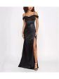 B DARLIN Womens Black Cold Shoulder Zippered Boned Bodice Pleated High Slit Short Sleeve Cowl Neck Full-Length Prom Gown Dress Online