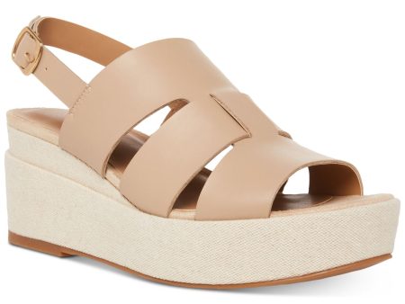 AQUA COLLEGE Womens Beige 1  Platform Wide Straps Padded Nadi Round Toe Wedge Buckle Leather Slingback Sandal M Discount