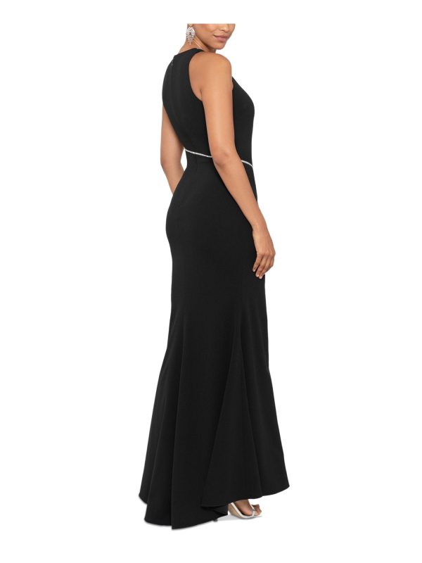 BETSY & ADAM Womens Black Zippered Lined High-slit Sleeveless Round Neck Full-Length Formal Gown Dress Discount