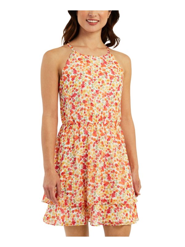 BCX Womens Scalloped Floral Sleeveless Round Neck Above The Knee A-Line Dress Discount