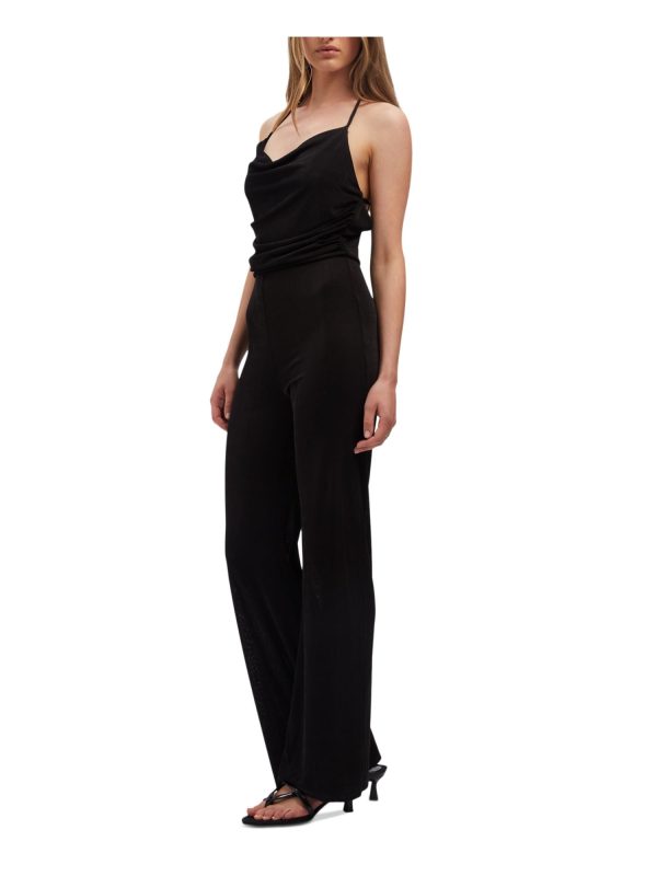 BARDOT Womens Black Zippered Open Back X-back Spaghetti Strap Cowl Neck Party Straight leg Jumpsuit Hot on Sale