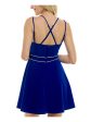 B DARLIN Womens Blue Zippered Crisscross Back Straps Sleeveless V Neck Short Party Fit + Flare Dress Sale