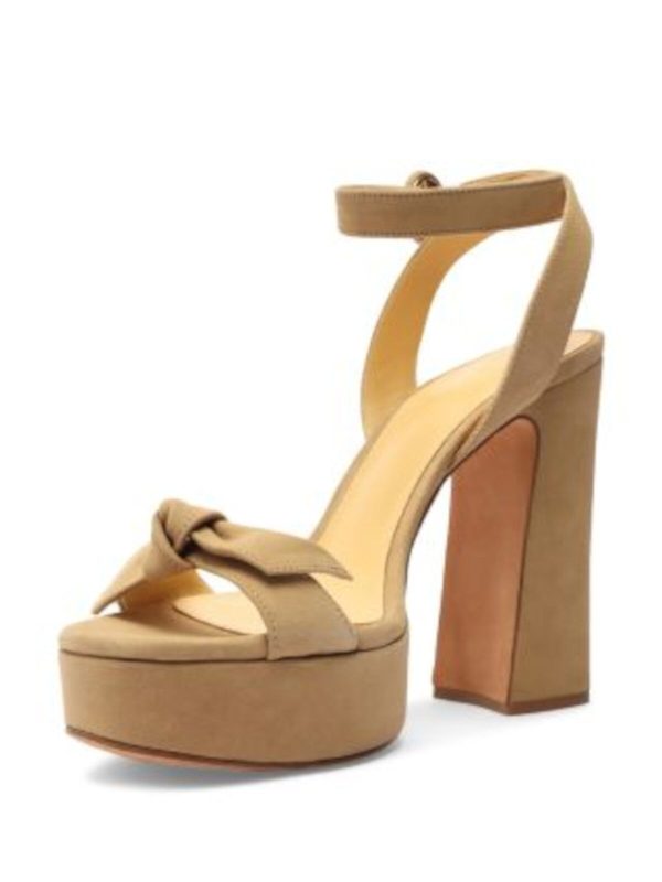 ALEXANDRE BIRMAN Womens Beige Padded 1  Platform Bow Accent Ankle Strap Clarita Almond Toe Block Heel Buckle Leather Heeled Supply