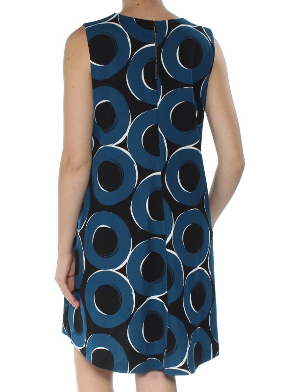 ALFANI Womens Pleated Printed Sleeveless Crew Neck Above The Knee Shift Dress Online Hot Sale