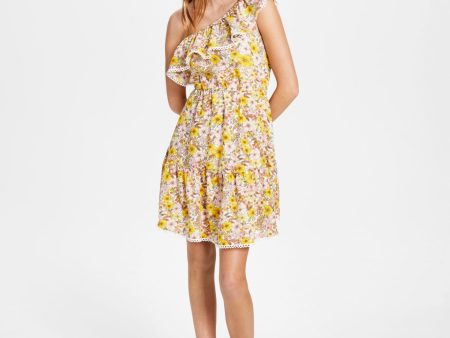 BAR III Womens Ruffled Floral Sleeveless Asymmetrical Neckline Short Fit + Flare Dress Online now