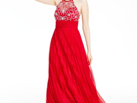 B DARLIN Womens Embellished Sleeveless Halter Full-Length Prom Fit + Flare Dress Online