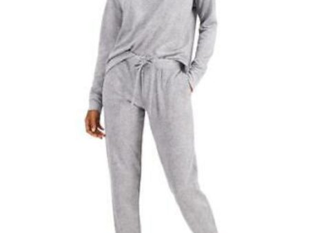 ALFANI Gray Drawstring Animal Print Long Sleeve Crew Neck Cuffed Pajamas Online Sale