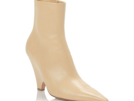 BOTTEGA VENETA Womens Beige Comfort Pointed Toe Kitten Heel Zip-Up Leather Dress Heeled Boots For Sale