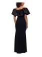 BETSY & ADAM Womens Black Ruched Zippered Ruffled Lined Flutter Sleeve Off Shoulder Full-Length Formal Gown Dress Discount