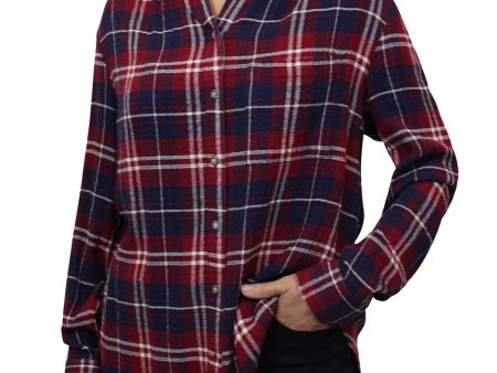 BEACHLUNCHLOUNGE COLLECTION Womens Plaid Cuffed Sleeve Collared Button Up Top Supply