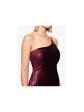 BETSY & ADAM Womens Burgundy Sequined Zippered Vented Hem Lined Sleeveless Asymmetrical Neckline Above The Knee Cocktail Sheath Dress Hot on Sale