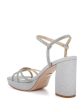 BADGLEY MISCHKA Womens Silver Mixed Media Padded Strappy Ankle Strap Rhinestone Frida Square Toe Block Heel Heeled Online