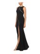 BETSY & ADAM Womens Black Zippered Lined High-slit Sleeveless Round Neck Full-Length Formal Gown Dress Discount