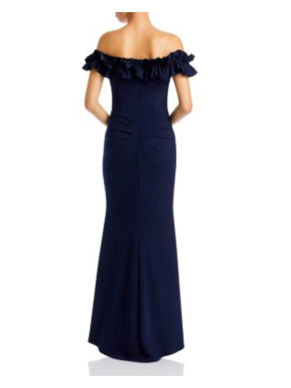 AQUA FORMAL Womens Ruffled Short Sleeve Off Shoulder Full-Length Formal Gown Dress For Discount