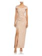 AIDAN MATTOX Womens Pleated Cap Sleeve Off Shoulder Full-Length Evening Sheath Dress Fashion