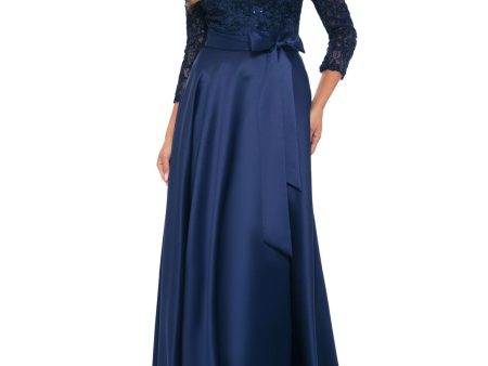 XSCAPE Womens Zippered 3 4 Sleeve V Neck Full-Length Formal Gown Dress For Cheap