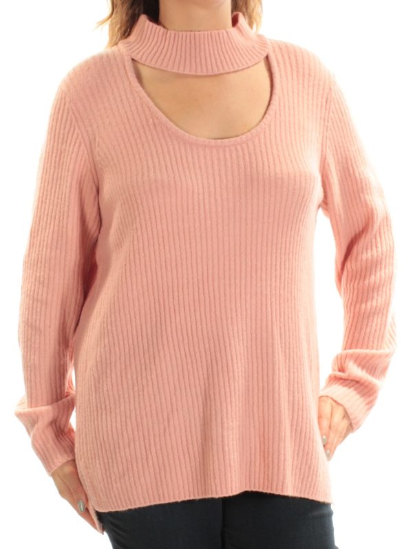 KENSIE Womens Ribbed-knit Choker Long Sleeve Tunic Sweater Discount