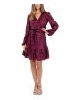 BETSY & ADAM Womens Burgundy Belted Lined Flounce Hem Pullover Blouson Sleeve Surplice Neckline Short Cocktail Fit + Flare Dress Online Hot Sale