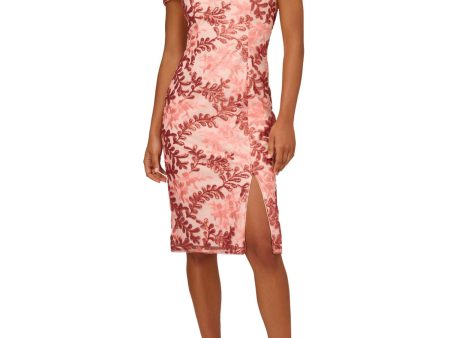 ADRIANNA PAPELL Womens Coral Zippered Slitted Lined Short Sleeve Off Shoulder Midi Party Sheath Dress Cheap