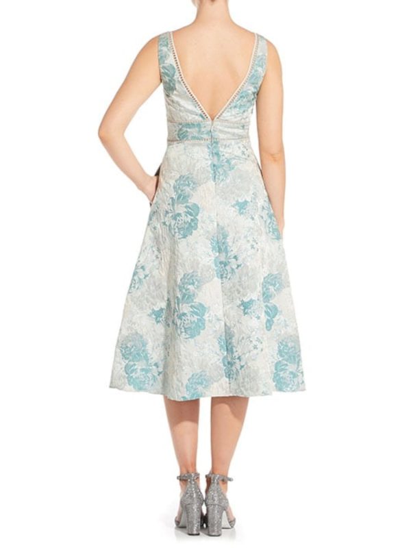 AIDAN MATTOX Womens Zippered Floral Sleeveless V Neck Midi Cocktail Fit + Flare Dress For Sale