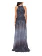 BETSY & ADAM Womens Gray Pleated Zippered Faux-wrap Skirt Lined Ombre Sleeveless Halter Full-Length Evening Gown Dress For Cheap