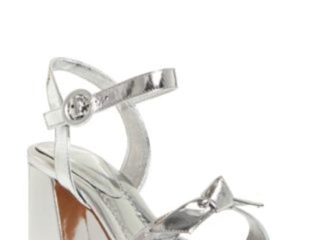 ALEXANDRE BIRMAN Womens Silver Padded Knotted Ankle Strap Metallic Clarita Almond Toe Flare Buckle Leather Dress Heeled Online Hot Sale