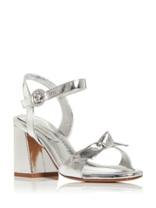 ALEXANDRE BIRMAN Womens Silver Padded Knotted Ankle Strap Metallic Clarita Almond Toe Flare Buckle Leather Dress Heeled Online Hot Sale