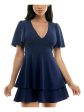 B DARLIN Womens Zippered Flutter Sleeve V Neck Short Fit + Flare Dress Discount