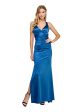 B DARLIN Womens Blue Ruched Zippered Lace-up Open Back High Side Slit Sleeveless V Neck Full-Length Prom Gown Dress For Discount