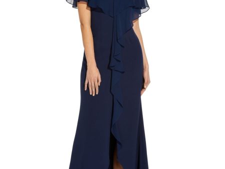 ADRIANNA PAPELL Womens Ruffled Flutter Sleeve V Neck Full-Length Formal Gown Dress Sale