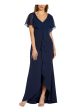 ADRIANNA PAPELL Womens Ruffled Flutter Sleeve V Neck Full-Length Formal Gown Dress Sale