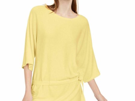 ALFANI Womens Yellow 3 4 Sleeve Scoop Neck Sweater Online now