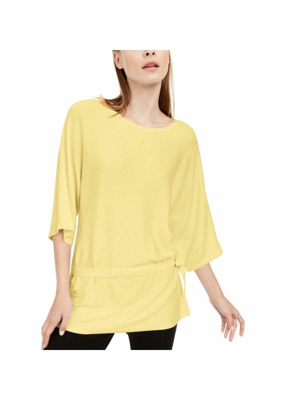 ALFANI Womens Yellow 3 4 Sleeve Scoop Neck Sweater Online now