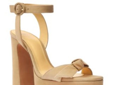 ALEXANDRE BIRMAN Womens Beige Padded 1  Platform Bow Accent Ankle Strap Clarita Almond Toe Block Heel Buckle Suede Heeled on Sale