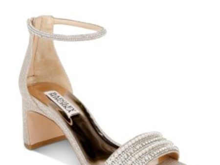 BADGLEY MISCHKA Womens Gold Mixed Media Padded Ankle Strap Embellished Kameryn Square Toe Block Heel Zip-Up Dress Heeled M Cheap