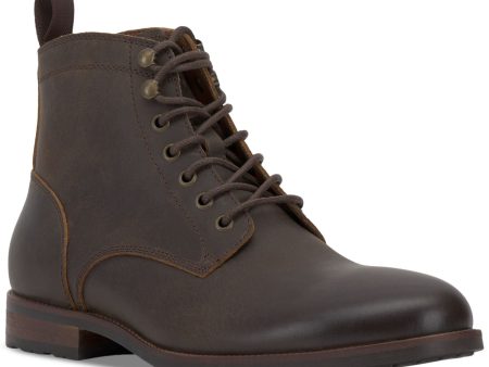 VINCE CAMUTO Mens Mocha Brown Pull Tab Cushioned Lannie Round Toe Block Heel Lace-Up Leather Boots Shoes M Supply