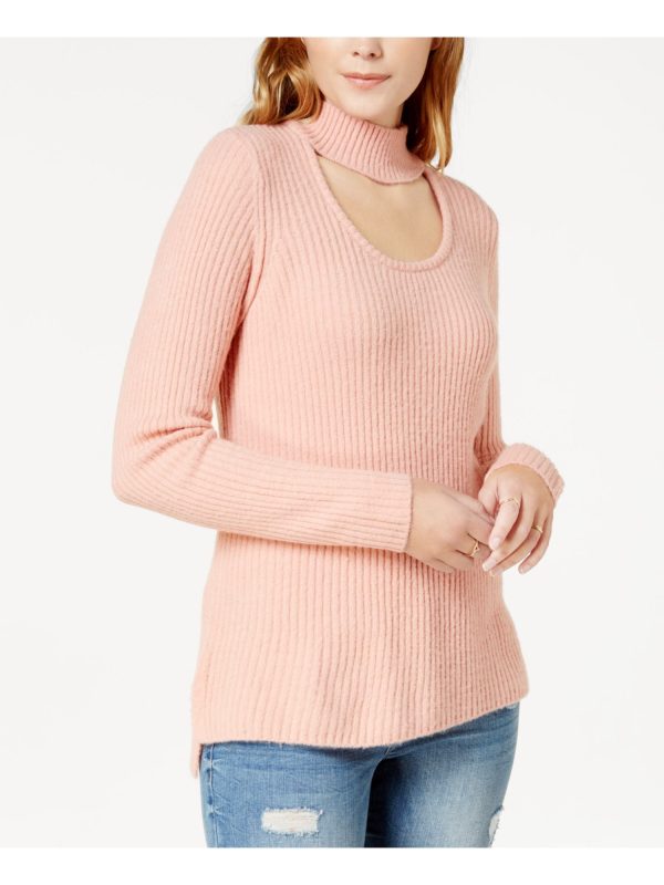 KENSIE Womens Ribbed-knit Choker Long Sleeve Tunic Sweater Discount