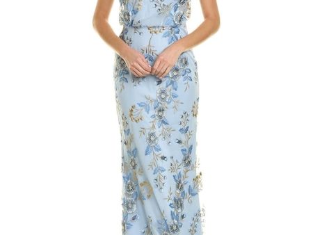 ADRIANNA PAPELL Womens Light Blue Zippered Embroidered Lined Elasticized Waist Floral Sleeveless Halter Full-Length Evening Gown Dress Cheap