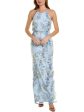 ADRIANNA PAPELL Womens Light Blue Zippered Embroidered Lined Elasticized Waist Floral Sleeveless Halter Full-Length Evening Gown Dress Cheap