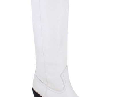 XOXO Womens White Side Pull-Tabs Goring Ella Pointed Toe Block Heel Western Boot M Hot on Sale